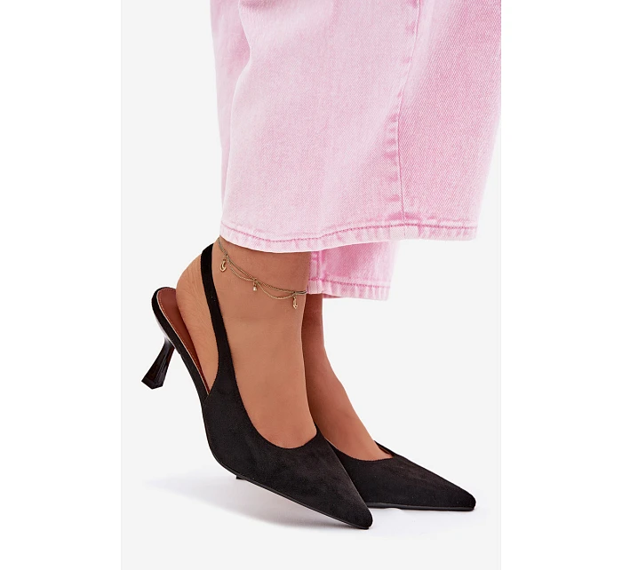 Dámské sandály na jehlovém podpatku z imitace semiše Černé model 22107100 - Boto