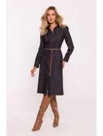 M804 Košeľové šaty s opaskom - grafitové