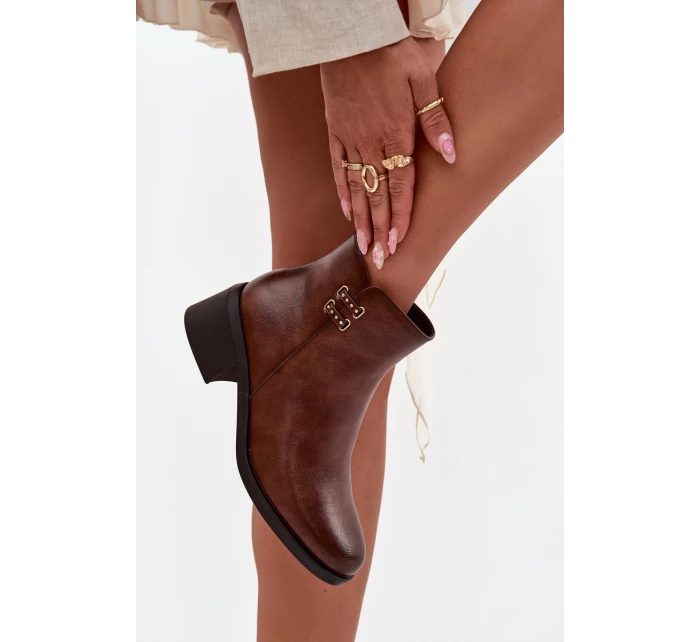 dámské kotníčkové boty na klínku hnědé model 21711943 - EVENTO