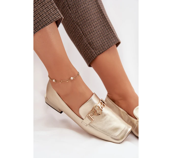 Kožené dámské mokasiny s ozdobným detailem model 22031810 zlaté - D&A
