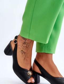 Módne kožené sandále na podpätku Black Hette