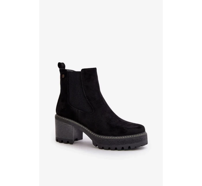 Dámske zateplené členkové topánky na podpätku Eco Suede Black Irissinae Dámske zateplené členkové topánky na podpätku Eco Suede Black Irissinae