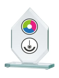 Trofeum szklane z nadrukiem kolorowym grawerowaniem  farbą model 21828900