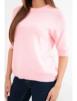 Dámský svetr z baby alpaky s krátkým rukávem a kulatým výstřihem růžový model 22294760 - K-Fashion