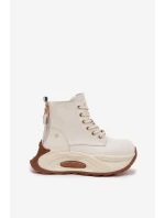 Kožené zateplené dámské kotníčkové boty na platformě model 21711743 světle béžové - Goe