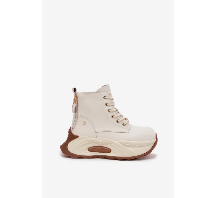 Kožené zateplené dámské kotníčkové boty na platformě model 21711743 světle béžové - Goe