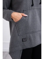 Zateplená mikina s dlouhými zády a kapucí v grafitové barvě Zateplená mikina s dlouhými zády a kapucí v grafitové barvě