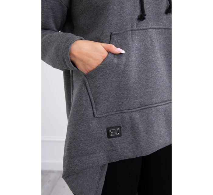 Zateplená mikina s dlouhými zády a kapucí v grafitové barvě Zateplená mikina s dlouhými zády a kapucí v grafitové barvě