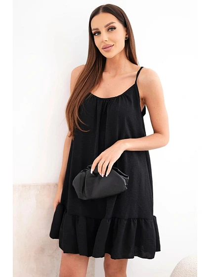 Dámske viskózové šaty bez ramienok s volánom a viazaním čierne