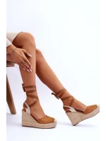 Wiązane Sandały Na Wysokim Koturnie Camel Lendy Wiązane Sandały Na Wysokim Koturnie Camel Lendy
