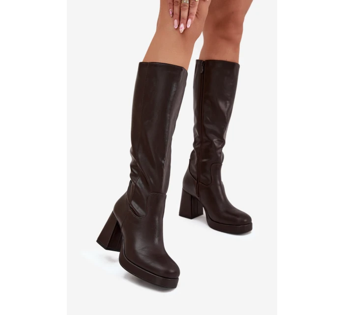 Kozaki Damskie Przed Kolano Na Zamek Obcas Słupek Czekoladowe Selvia Kozaki Damskie Przed Kolano Na Zamek Obcas Słupek Czekoladowe Selvia