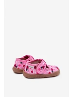 Dětské domácí pantofle Barefoot s červenými srdíčky na suchý zip Milami Růžové Talirae