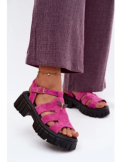 Kožené Semišové Dámské Sandály Na Platformě S  Černé model 22126027 - VINCEZA