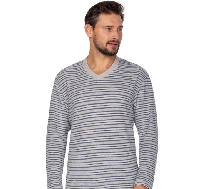 Pánské pyžamo 450 Šedá s modrou melange - REGINA