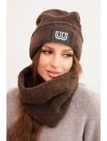 Dámska fleecová čiapka a nákrčník s ozdobnou aplikáciou hnedej farby Dámska fleecová čiapka a nákrčník s ozdobnou aplikáciou hnedej farby