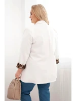 Dámská sako Plus Size s podšívkou v leopardím vzoru ecru Dámská sako Plus Size s podšívkou v leopardím vzoru ecru