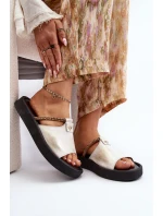 Zazoo 2896 Klapki Damskie Skórzane Biało-Złote