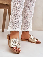 Klapki Z Ozdobą Skóra Naturalna Zazoo 3667 Złote