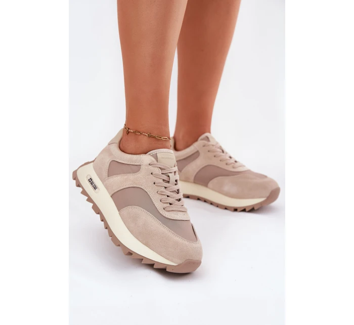 Zamszowe Sneakersy Na Platformie Damskie Big Star RR274897 HI-POLY SYSTEM Beżowe Zamszowe Sneakersy Na Platformie Damskie Big Star RR274897 HI-POLY SYSTEM Beżowe