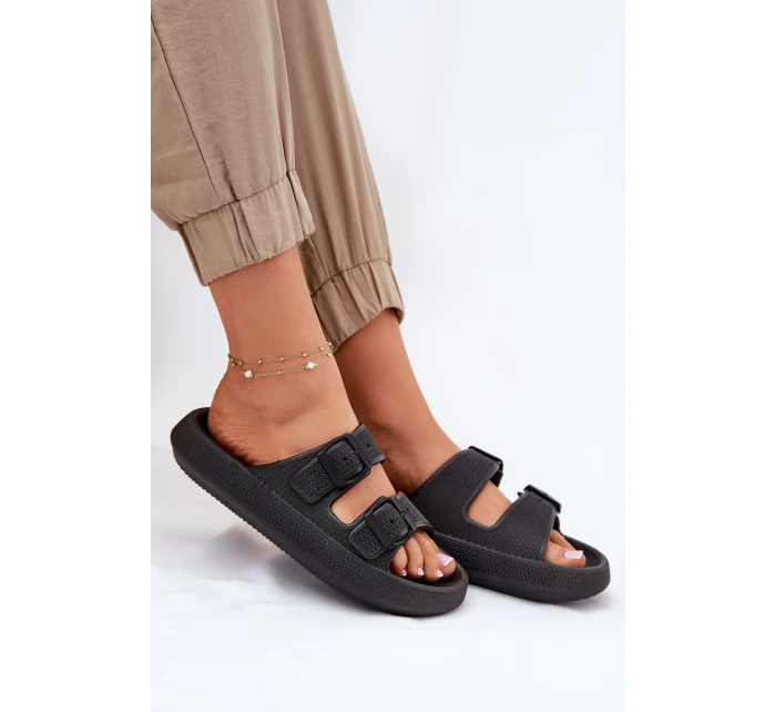 Klapki Damskie Na Platformie Z Klamrami Czarne Nitiana Klapki Damskie Na Platformie Z Klamrami Czarne Nitiana