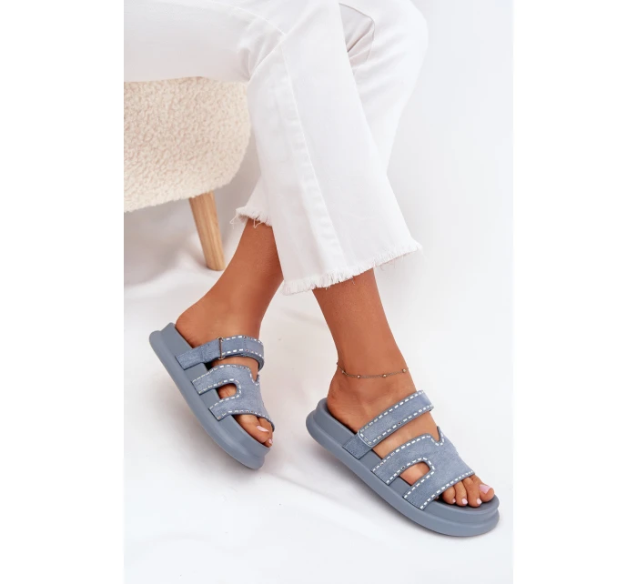 Dámské pantofle se zdobením na platformě modré model 21703959 - Boto