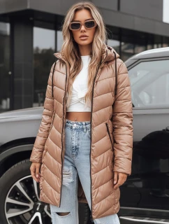 Dámska zimná dlhá prešívaná bunda ťavej farby FashionStreet TY5504