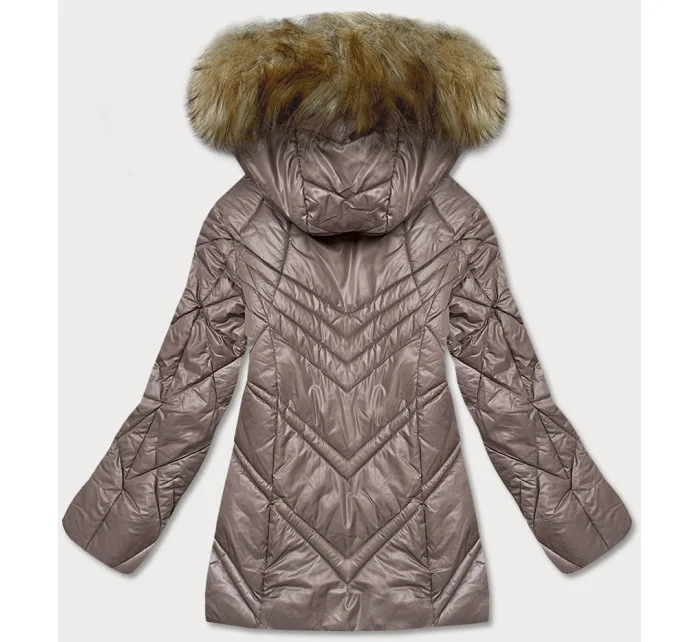 Dámska prechodná bunda vo farbe cappuccino s kapucňou (H-97)