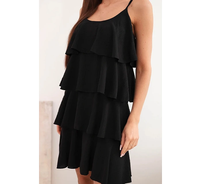 Dámské mini šaty na ramínkách s volány černá Dámské mini šaty na ramínkách s volány černá