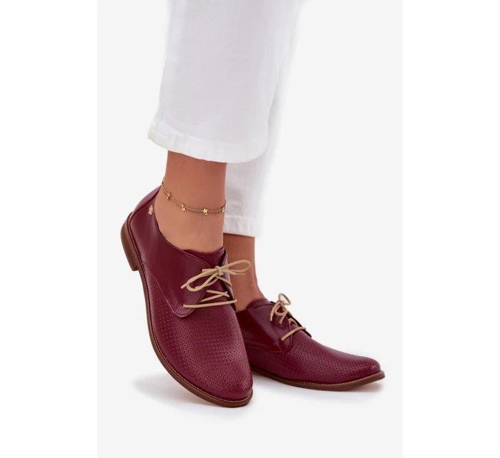 Dámské kožené elegantní šněrovací polobotky model 21707326 bordó - Zazoo