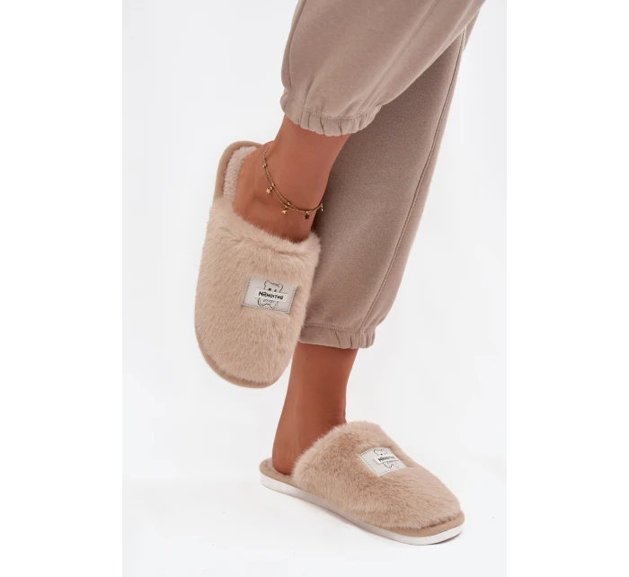 Obuwie Domowe Kapcie Damskie Futrzane Beżowe Maelis