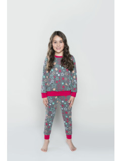 Detské pyžamo Rea s dlhým rukávom a dlhými nohavicami - potlač/karmín