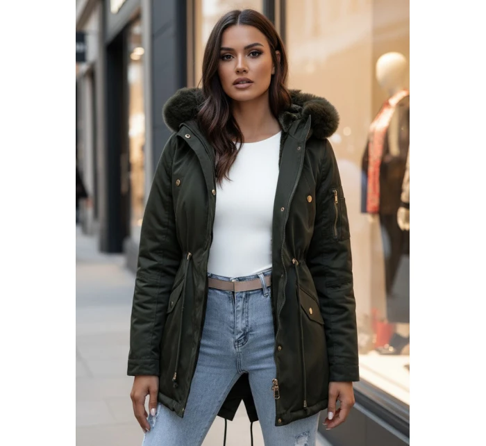 Dámská zimní bunda parka s kožešinou zelená Dstreet model 21995445 - FashionStreet
