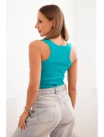 Dámsky prúžkovaný top s ozdobnou aplikáciou tmavá mentolová Dámsky prúžkovaný top s ozdobnou aplikáciou tmavá mentolová