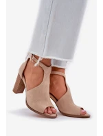 Sandały Na Słupku Z Eko Zamszu Beżowe Lanadriena
