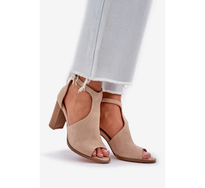 Sandały Na Słupku Z Eko Zamszu Beżowe Lanadriena