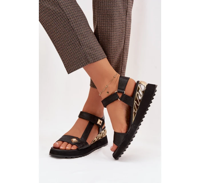 Kožené dámské sandály na platformě D&A CR61-3070 Černé