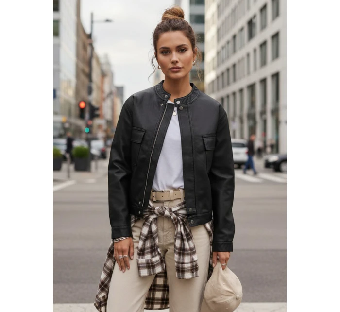 Dámska kožená bunda čierna FashionStreet TY5539
