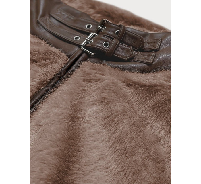 Hnedá kožušinová bunda so stojačikom (GSQ2228)