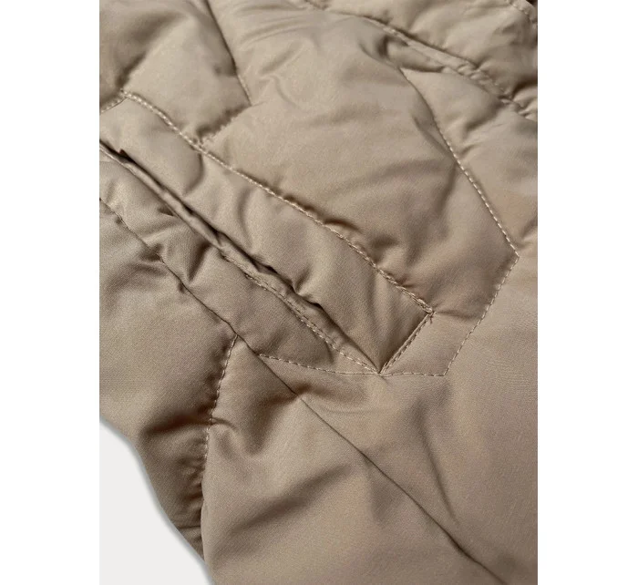 Béžová dámska vesta s kapucňou a kožušinovým lemom J Style (16M9172-62)