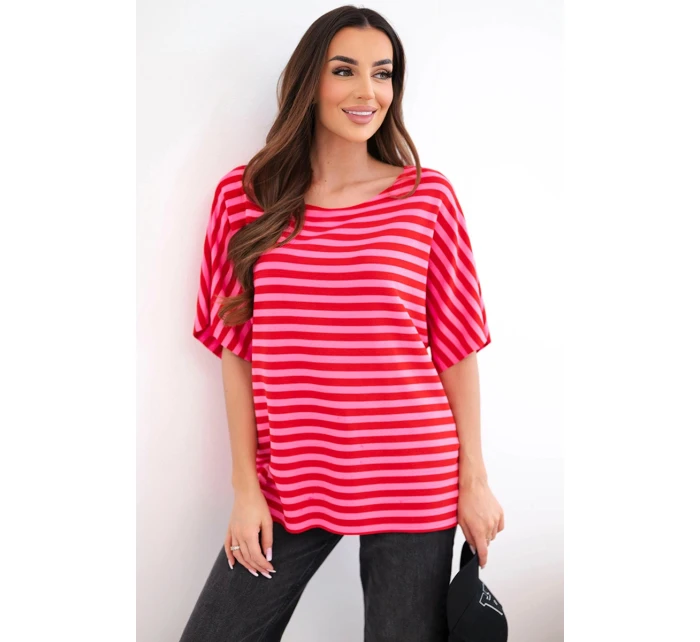 Dámská bavlněná pruhovaná halenka s krátkým rukávem červená