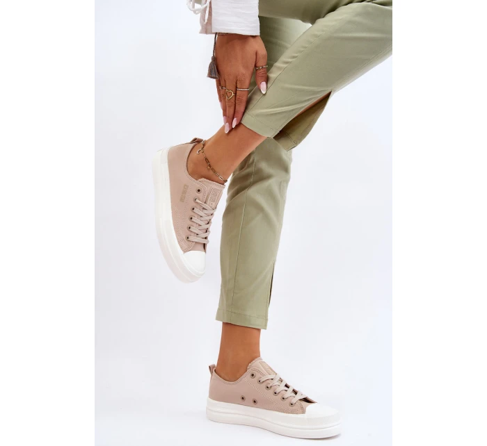 Niskie Sznurowane Tenisówki Big Star LL274969 Beżowe