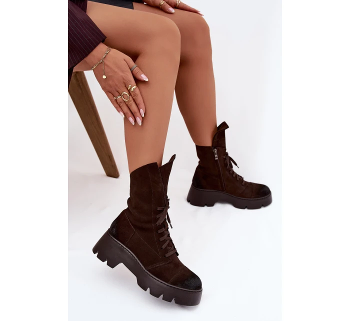 Dámské workery Z Naturalnego Zamszu Zazoo 976 Čokoládové