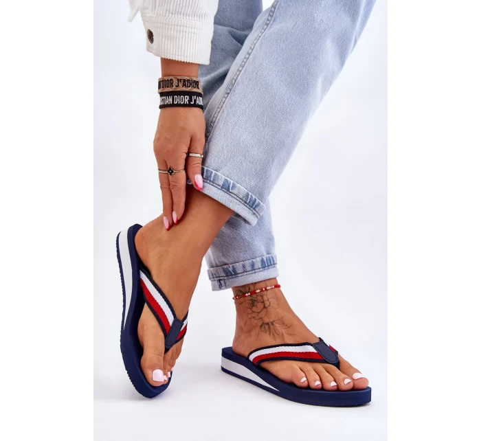 Dámské žabky na platformě Big Star LL274779 námořnická modrá