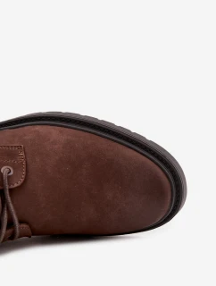 Pánska kožená zateplená členková obuv Big Star so zipsom - čokoládovo hnedá