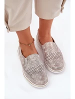 Zamszowe Półbuty Wsuwane Beżowo-Złote Inez