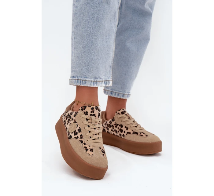 Sneakersy Damskie Na Platformie Panterka Big Star SS274763 Beżowe