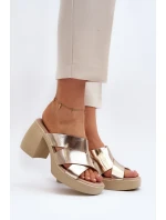 Zazoo Kožené papuče na bloku, zlaté Zazoo Kožené papuče na bloku, zlaté