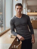 Pánsky tmavosivý sveter s golierom FashionStreet WX2219