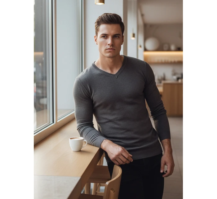 Pánsky tmavosivý sveter s golierom FashionStreet WX2219