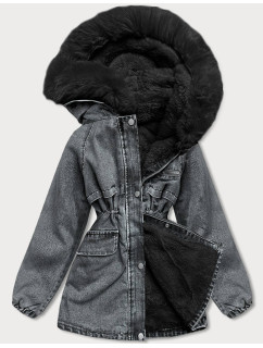 Čierna dámska džínsová bunda s kožušinovou podšívkou (BR8048-101)